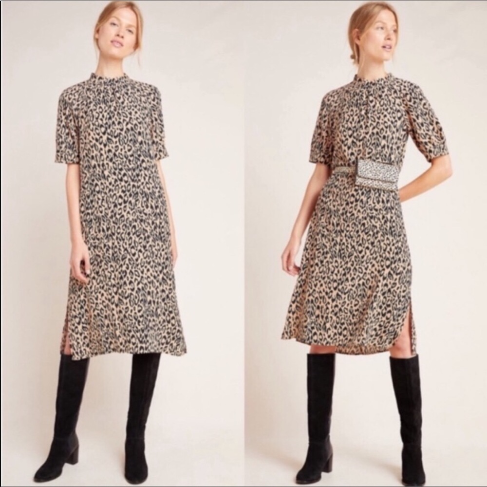 Anthropologie McKenzie leopard print dress L New